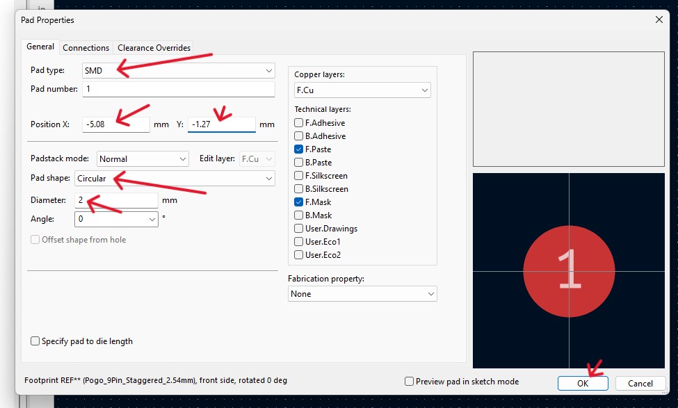 Creating a custom sized pad in the Footprint Editor
